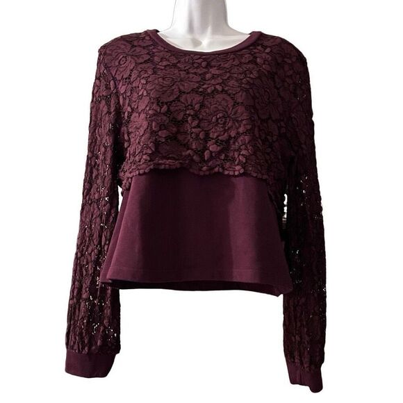 Maeve by Anthropologie Women’s Size Large Pullover Sweater Top Plum Maroon Lace - Picture 1 of 8